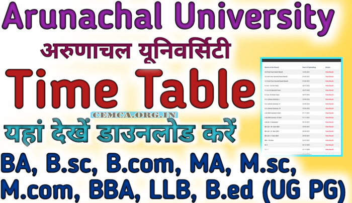 Arunachal University Date Sheet 2024