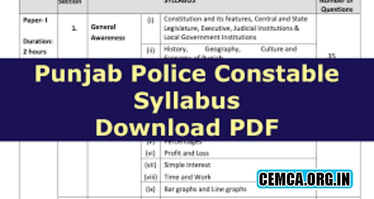 Punjab Police Exam Syllabus 2023