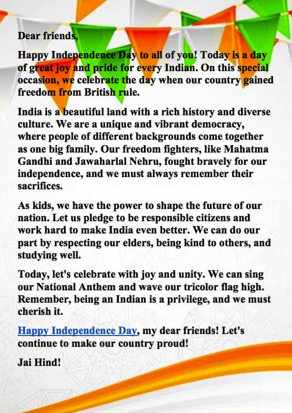 Happy Independence Day Speech for kids
