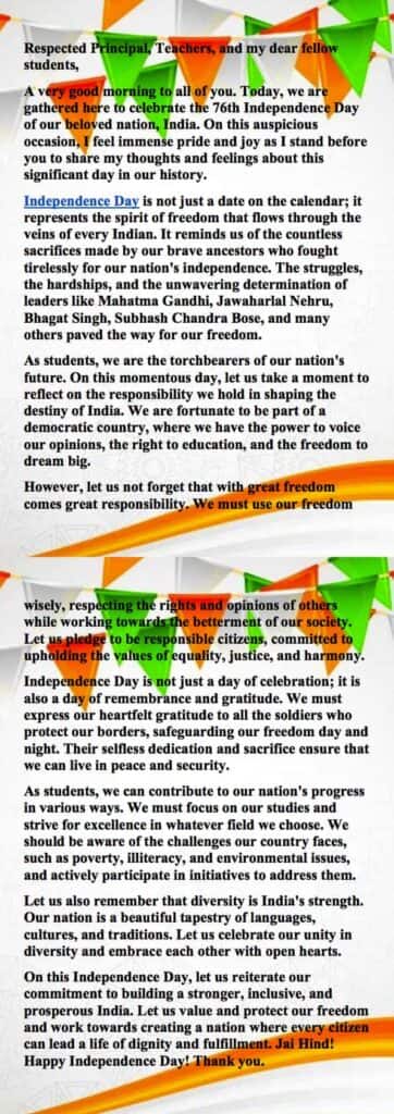 Independence Day Long Speech for Students