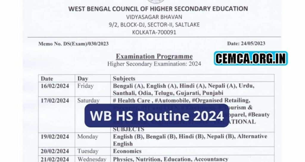 West Bengal HS Routine 2024 Download Schedule 12th Arts, Science, Commerce